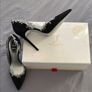 Rene Caovilla Black and Silver Embellished Women's Heels